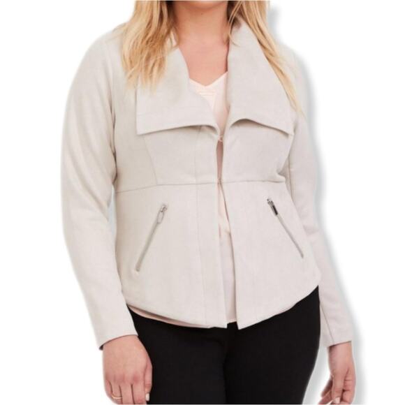 Torrid Women Vegan Faux Suede Taupe Jacket 3X Neutral Classic Career Casual Plus - Picture 1 of 7